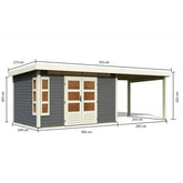 Abri de jardin en bois massif gris terre 8,88m² Kastorf 7 avec appentis 320cm – Karibu Ma boutique
